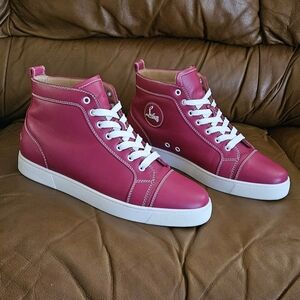 Men's Christian Louboutin Red Leather High-End Luxury Hightop Sneakers Sz 10 US